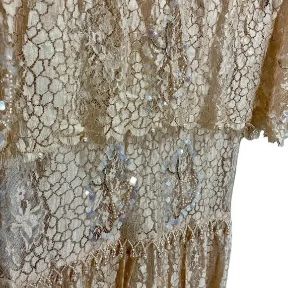 Vintage 1990s Rina di’Montella Silk Lace Overlay Beaded Dress Size 8 Nude Pink - Picture 15 of 16